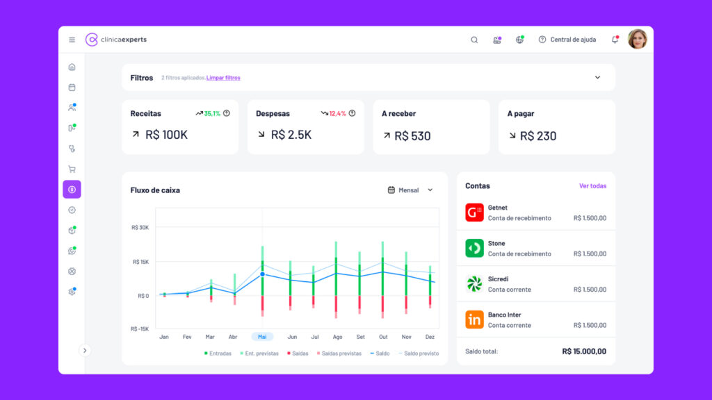 Módulo financeiro do Clínica Experts